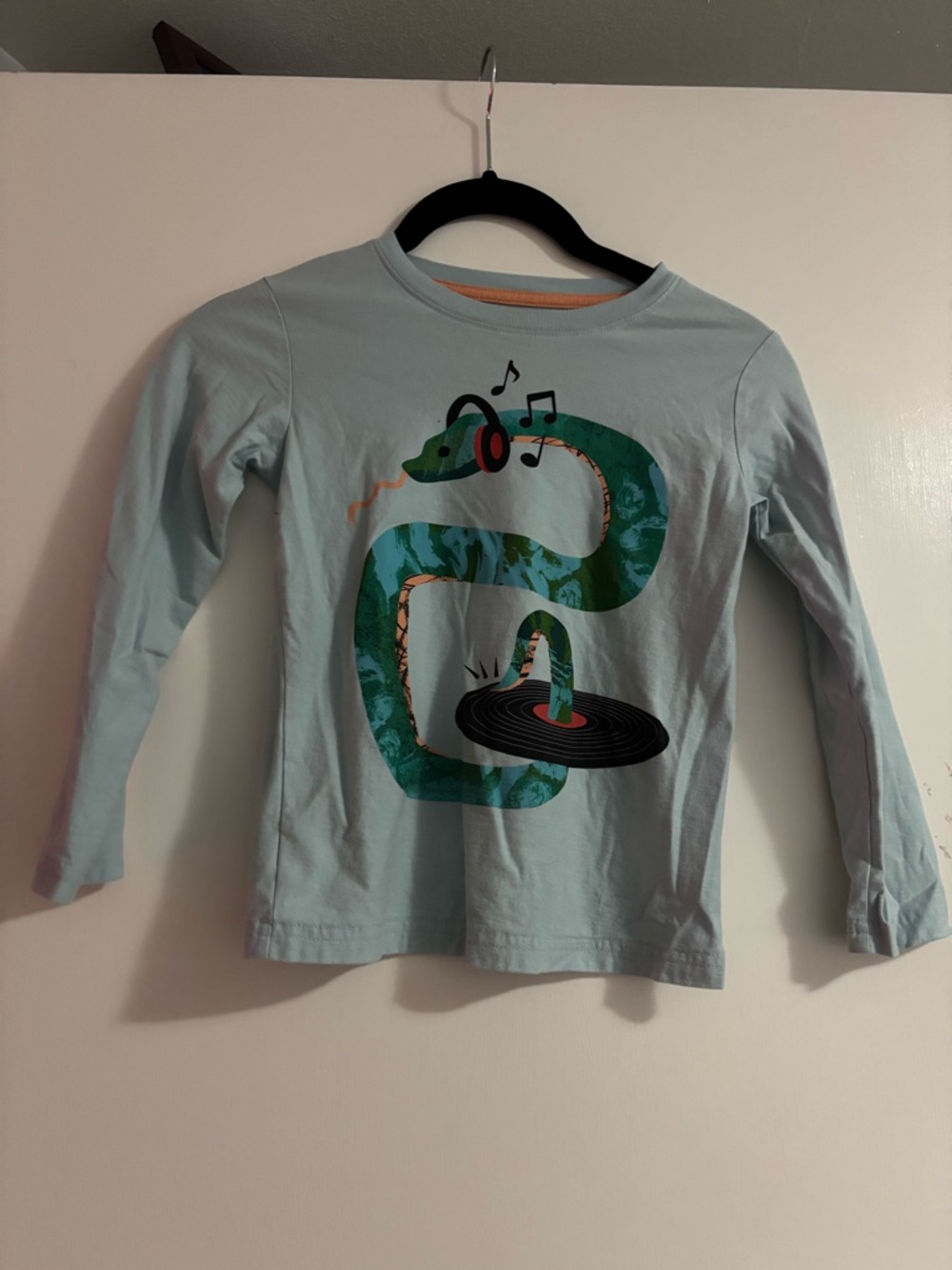 Kids Light Blue Long-Sleeve Shirt with Snake Music Graphic